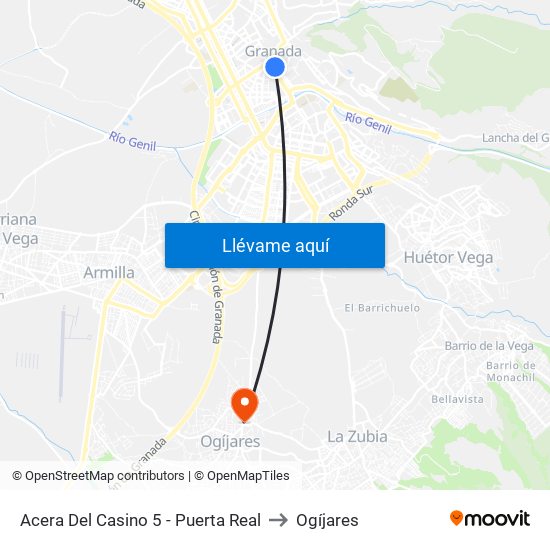 Acera Del Casino 5 - Puerta Real to Ogíjares map