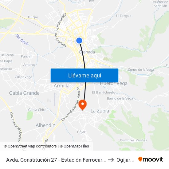 Avda. Constitución 27 - Estación Ferrocarril to Ogíjares map