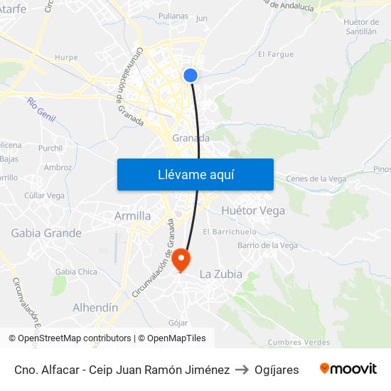 Cno. Alfacar - Ceip Juan Ramón Jiménez to Ogíjares map