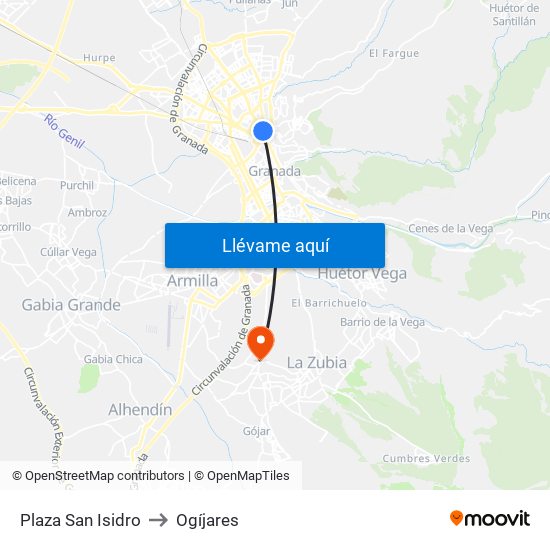 Plaza San Isidro to Ogíjares map
