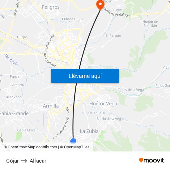 Gójar to Alfacar map