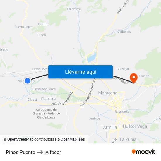 Pinos Puente to Alfacar map