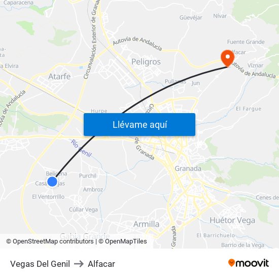 Vegas Del Genil to Alfacar map