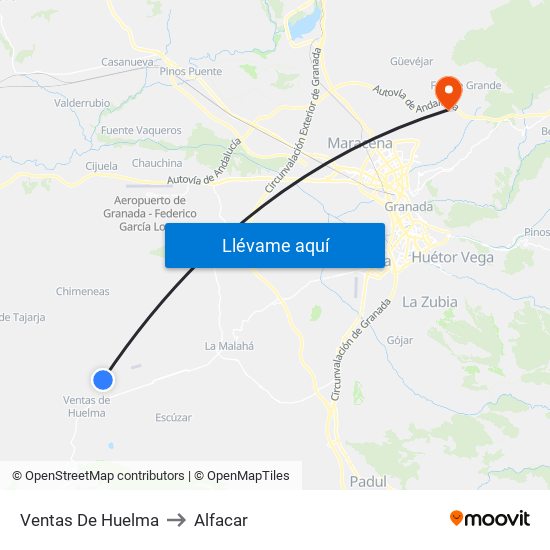Ventas De Huelma to Alfacar map