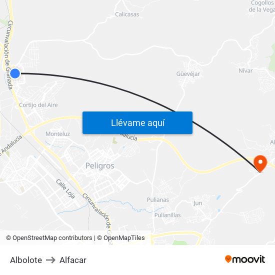 Albolote to Alfacar map
