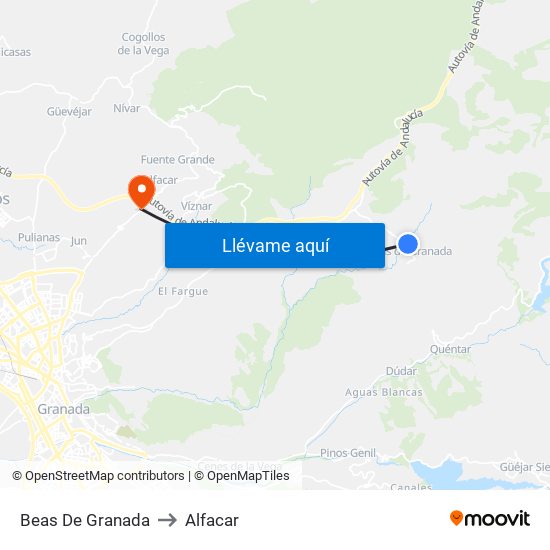 Beas De Granada to Alfacar map