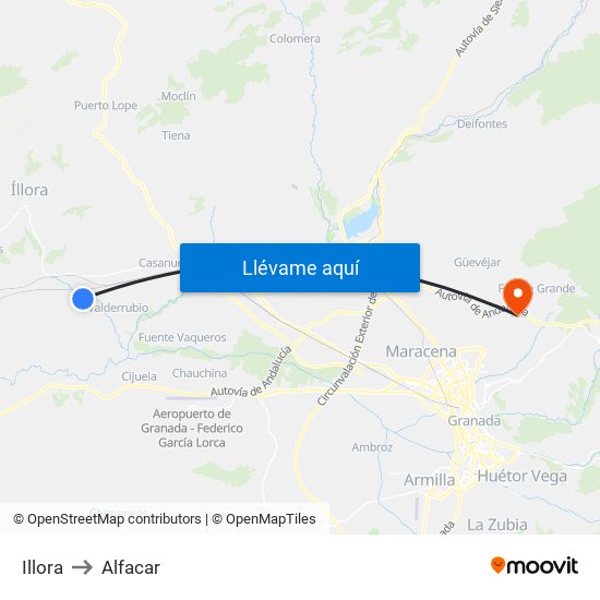 Illora to Alfacar map