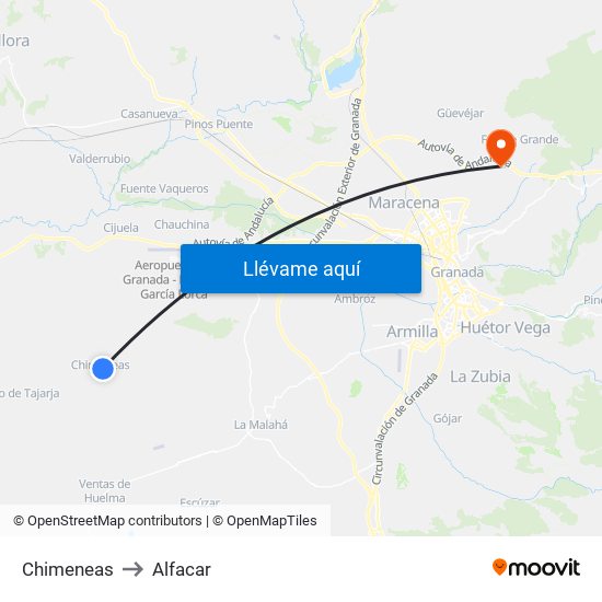 Chimeneas to Alfacar map