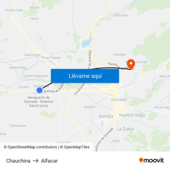 Chauchina to Alfacar map