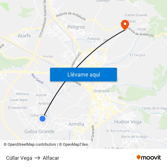 Cúllar Vega to Alfacar map
