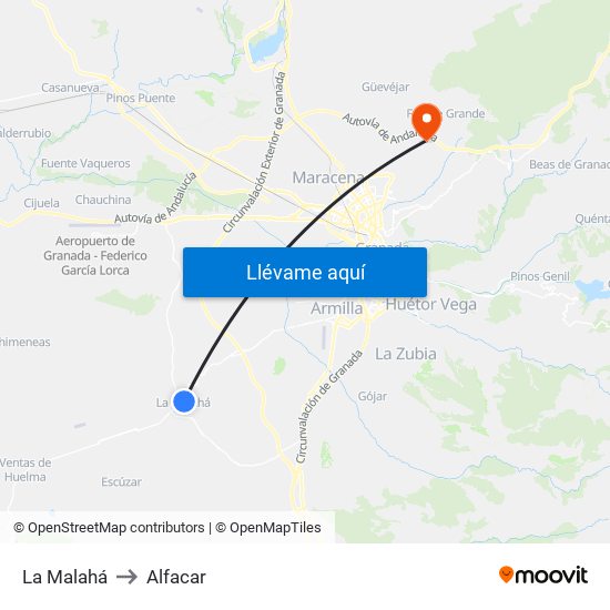 La Malahá to Alfacar map