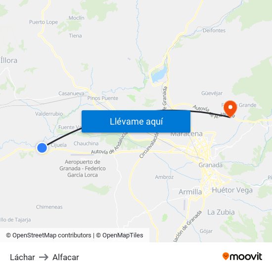 Láchar to Alfacar map