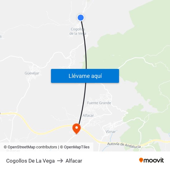 Cogollos De La Vega to Alfacar map