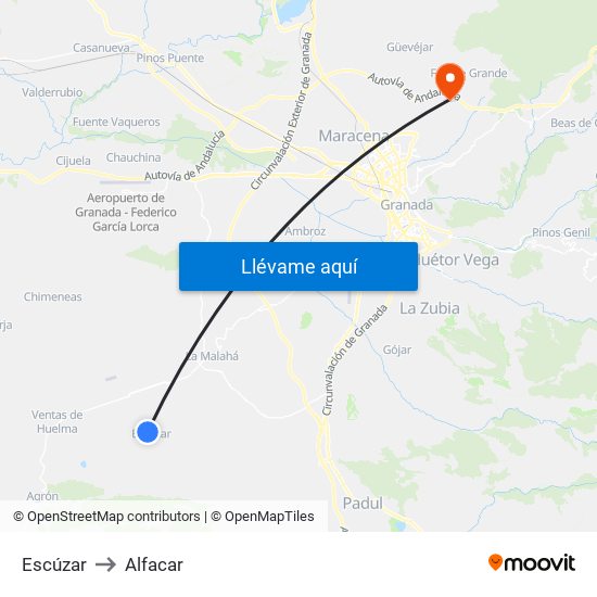 Escúzar to Alfacar map