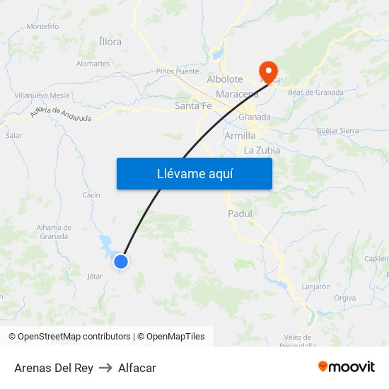 Arenas Del Rey to Alfacar map