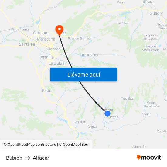 Bubión to Alfacar map