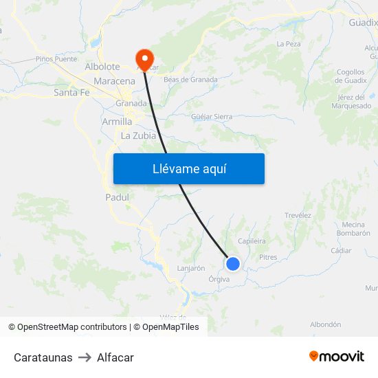 Carataunas to Alfacar map