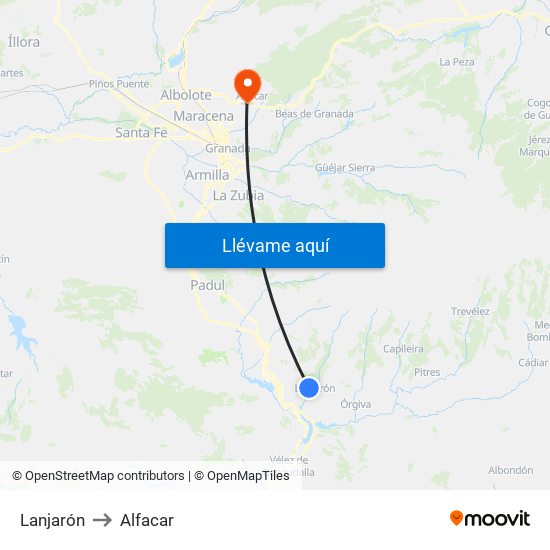 Lanjarón to Alfacar map