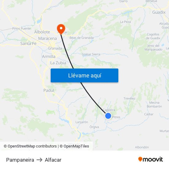 Pampaneira to Alfacar map