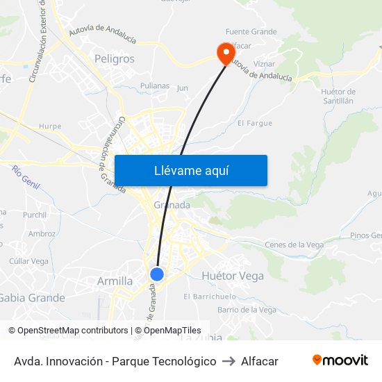 Avda. Innovación - Parque Tecnológico to Alfacar map