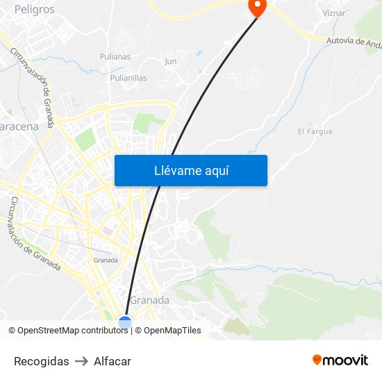 Recogidas to Alfacar map