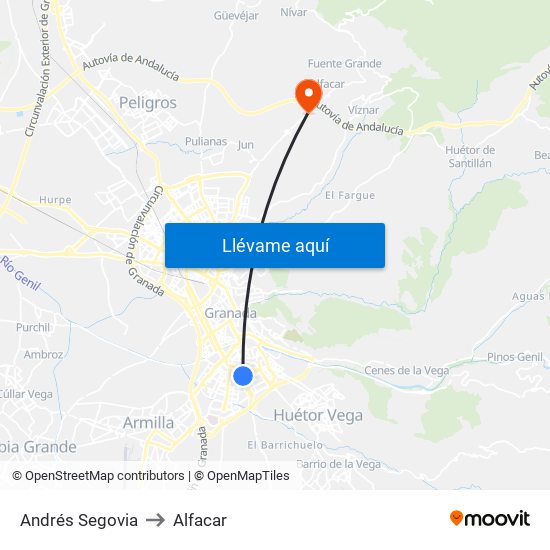 Andrés Segovia to Alfacar map