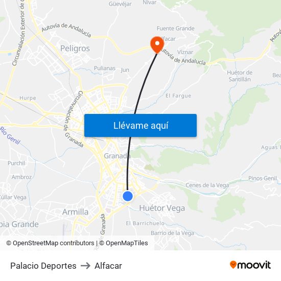 Palacio Deportes to Alfacar map
