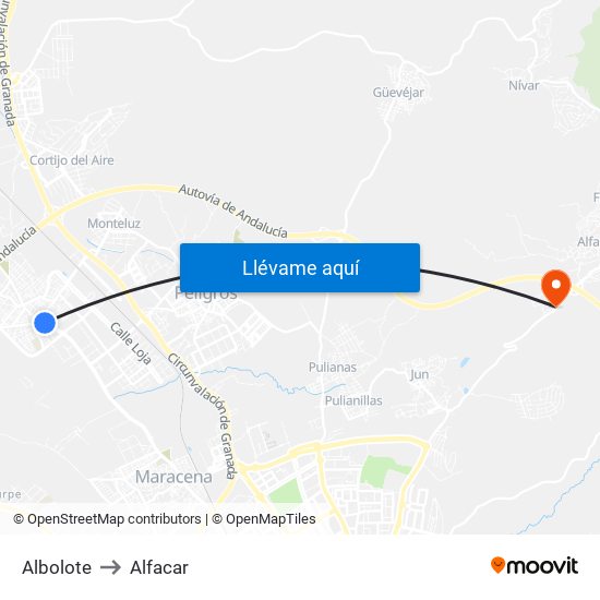 Albolote to Alfacar map