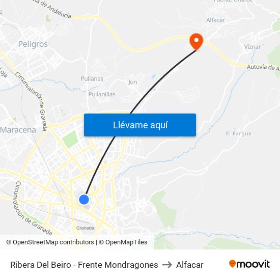 Ribera Del Beiro - Frente Mondragones to Alfacar map