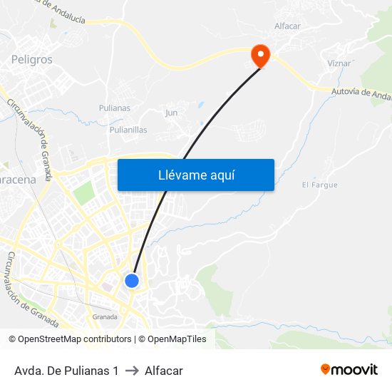 Avda. De Pulianas 1 to Alfacar map