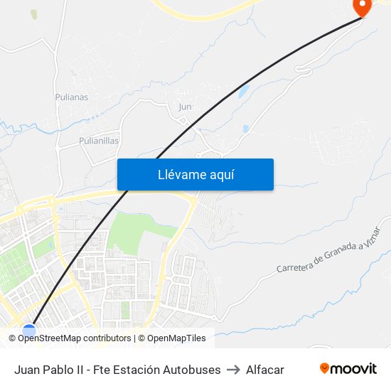 Juan Pablo II - Fte Estación Autobuses to Alfacar map