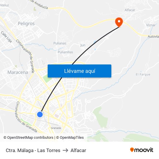 Ctra. Málaga - Las Torres to Alfacar map