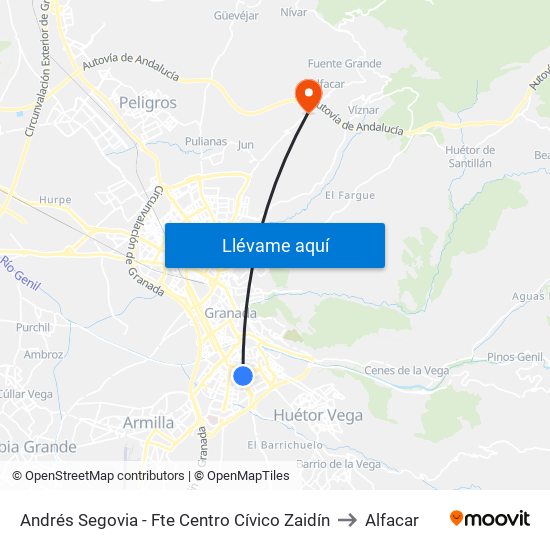 Andrés Segovia - Fte Centro Cívico Zaidín to Alfacar map