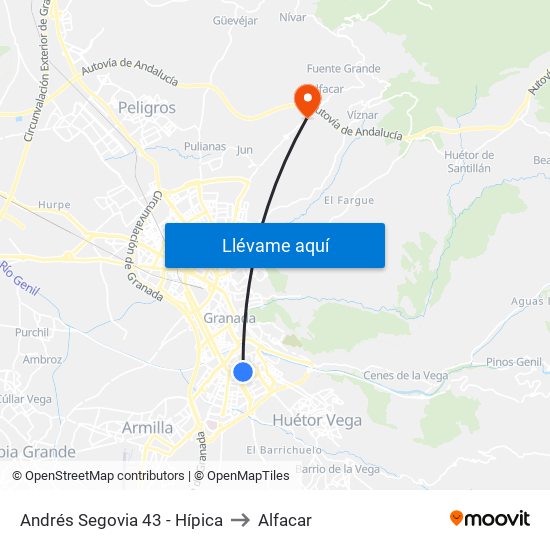 Andrés Segovia 43 - Hípica to Alfacar map