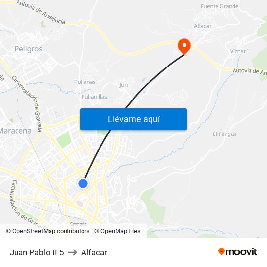 Juan Pablo II 5 to Alfacar map