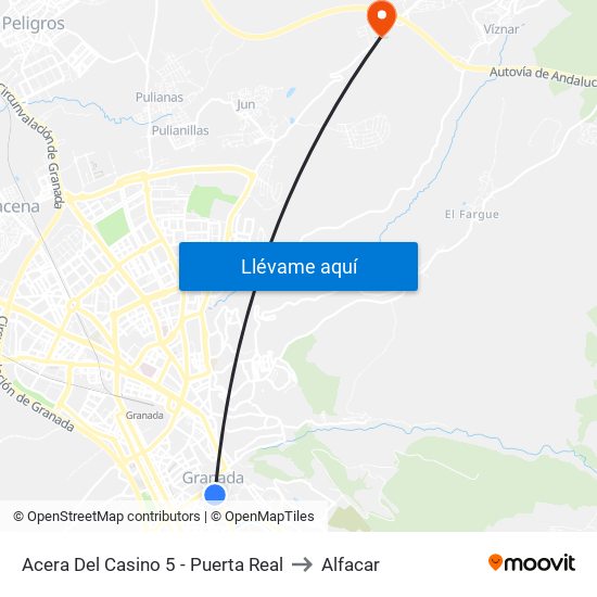 Acera Del Casino 5 - Puerta Real to Alfacar map