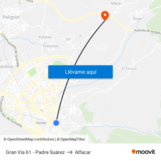 Gran Vía 61 - Padre Suárez to Alfacar map
