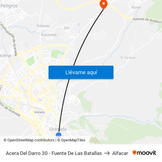 Acera Del Darro 30 - Fuente De Las Batallas to Alfacar map