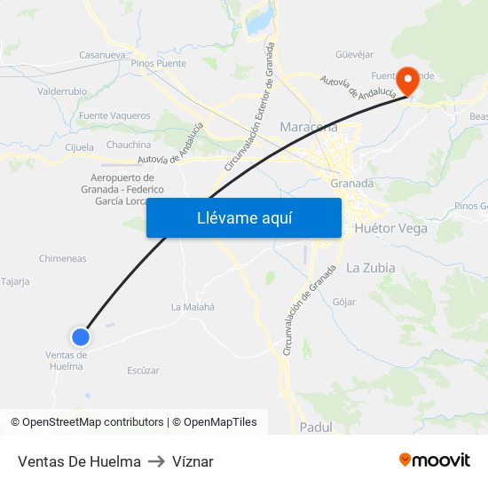 Ventas De Huelma to Víznar map