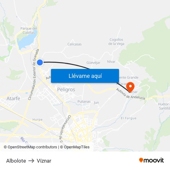 Albolote to Víznar map