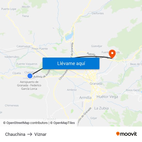 Chauchina to Víznar map