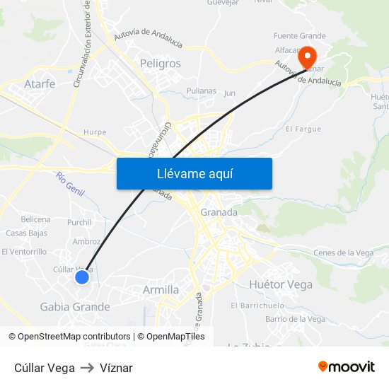 Cúllar Vega to Víznar map