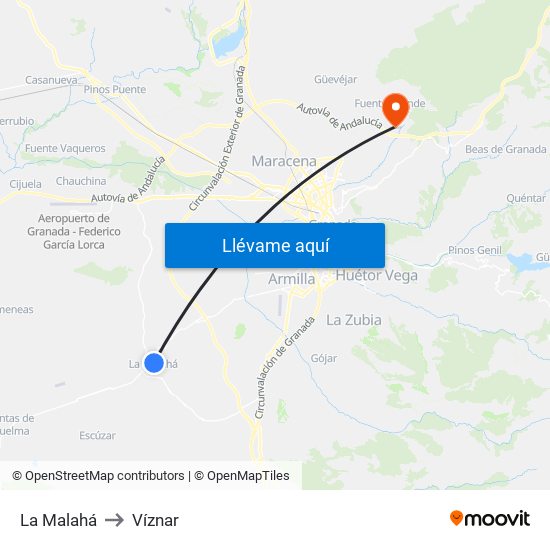 La Malahá to Víznar map