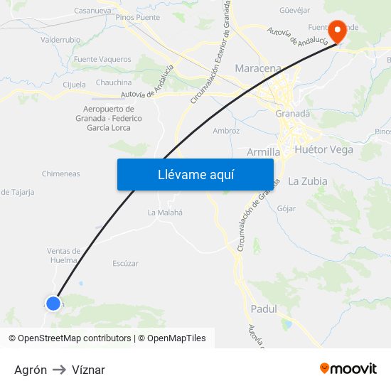 Agrón to Víznar map