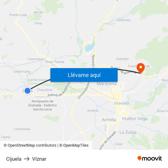 Cijuela to Víznar map