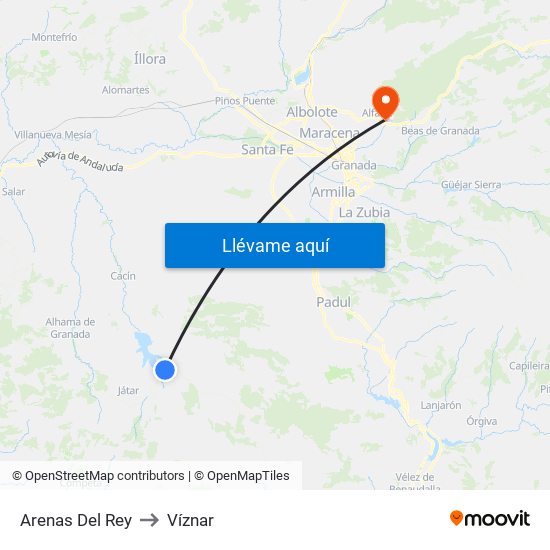 Arenas Del Rey to Víznar map