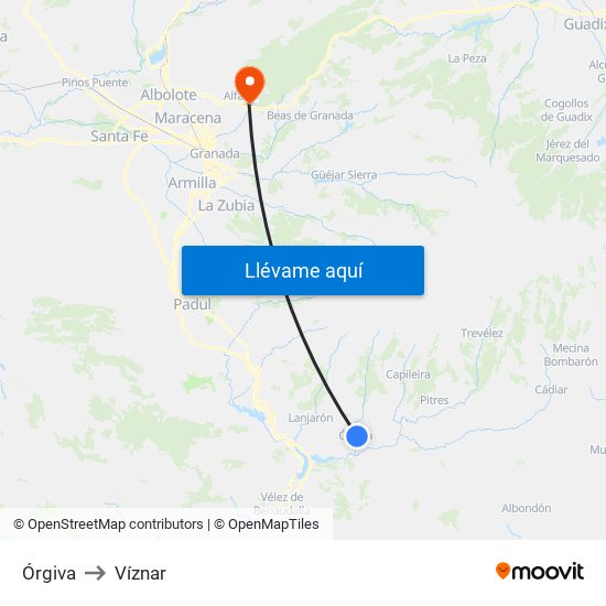 Órgiva to Víznar map