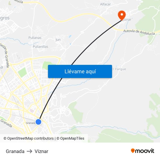 Granada to Víznar map