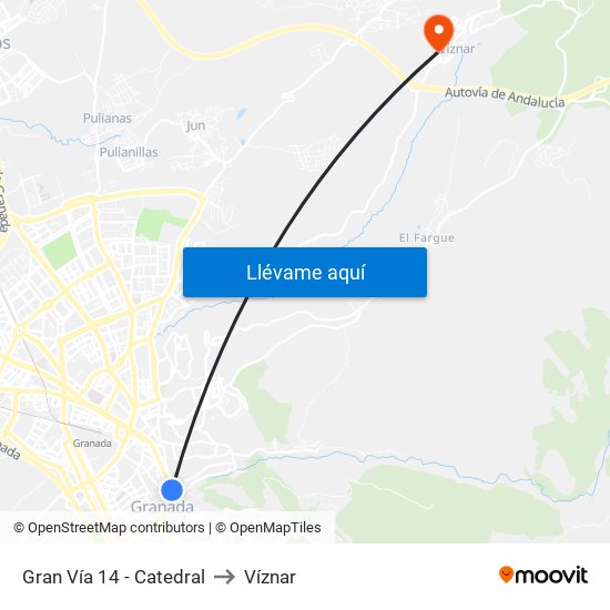 Gran Vía 14 - Catedral to Víznar map