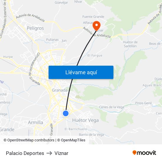 Palacio Deportes to Víznar map